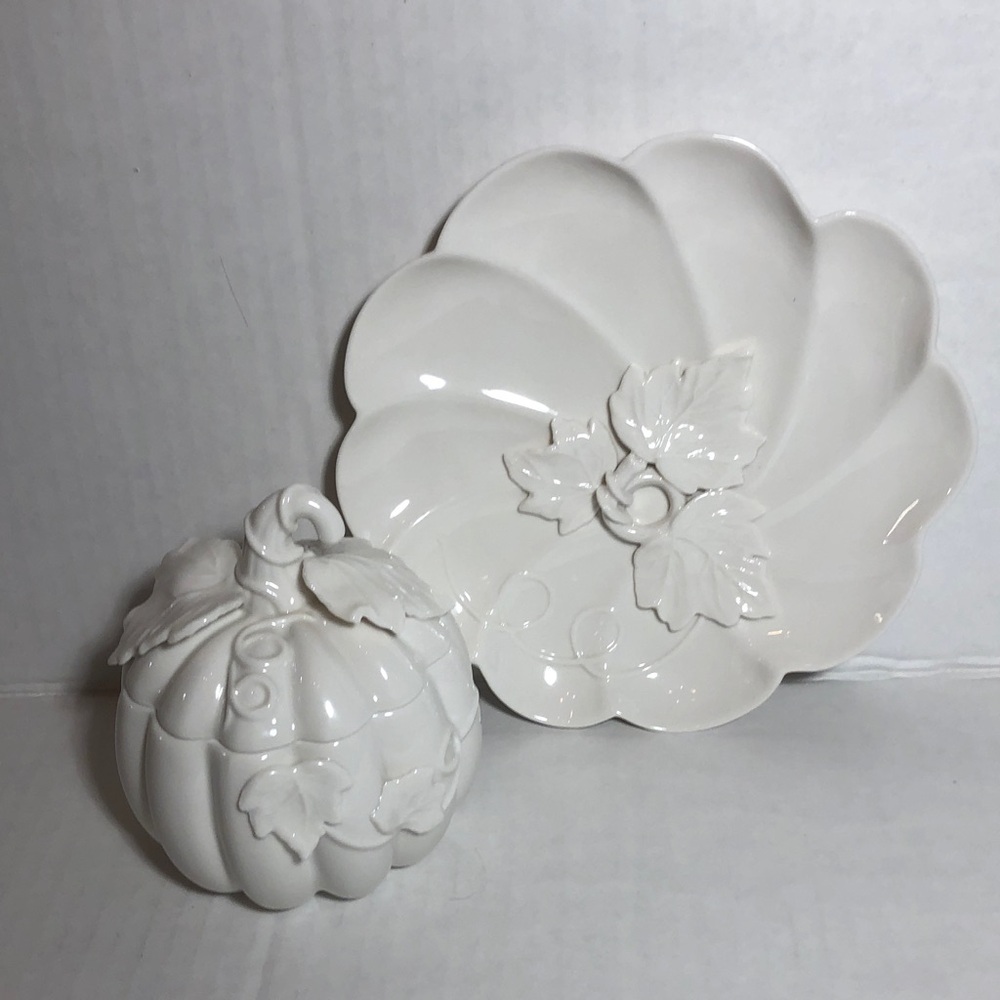 GRACE TEAWARE Pumpkin & Leaf Dish Set WHITE - Picture 3 of 8